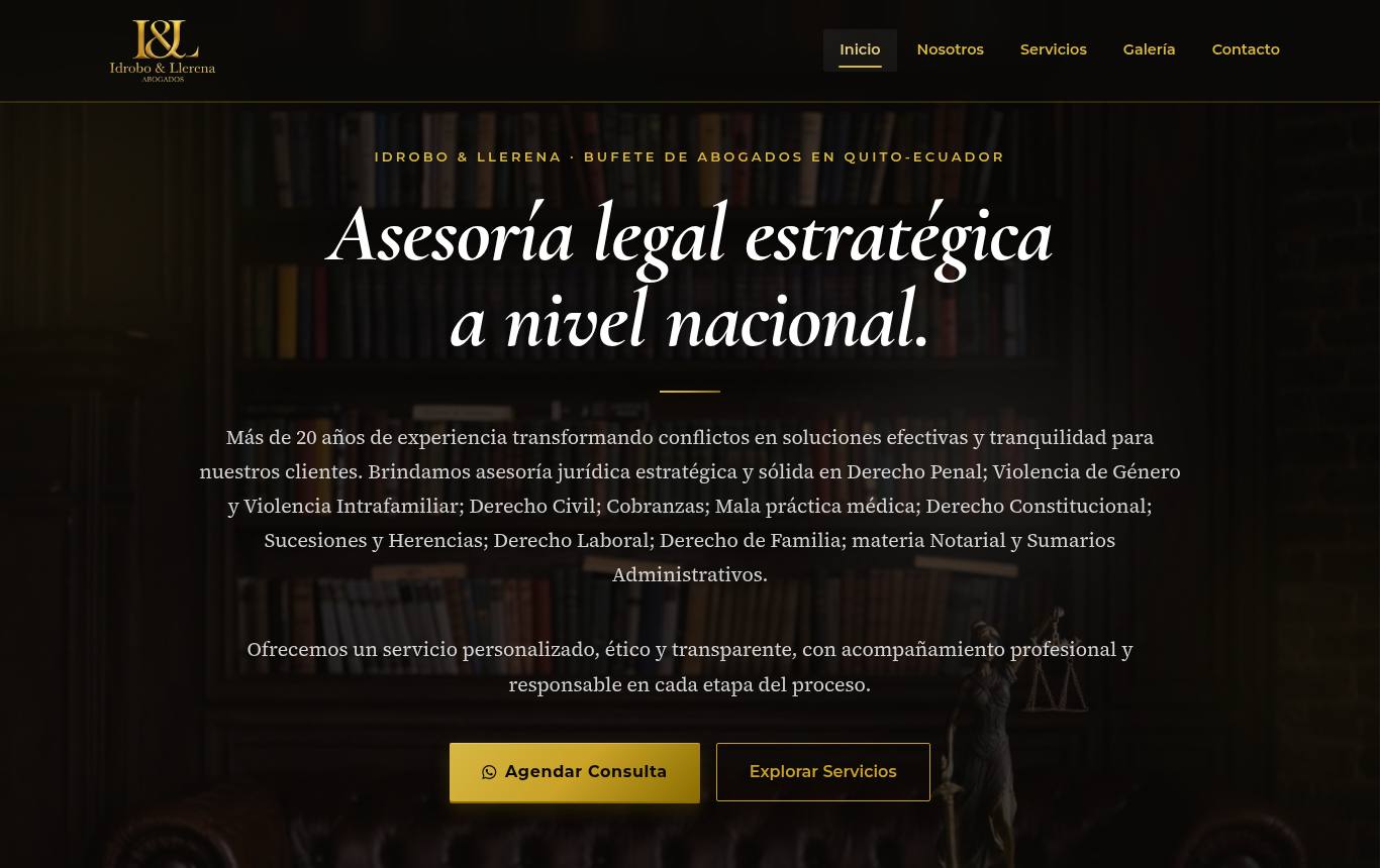 Captura del sitio de Idrobo & Llerena Abogados