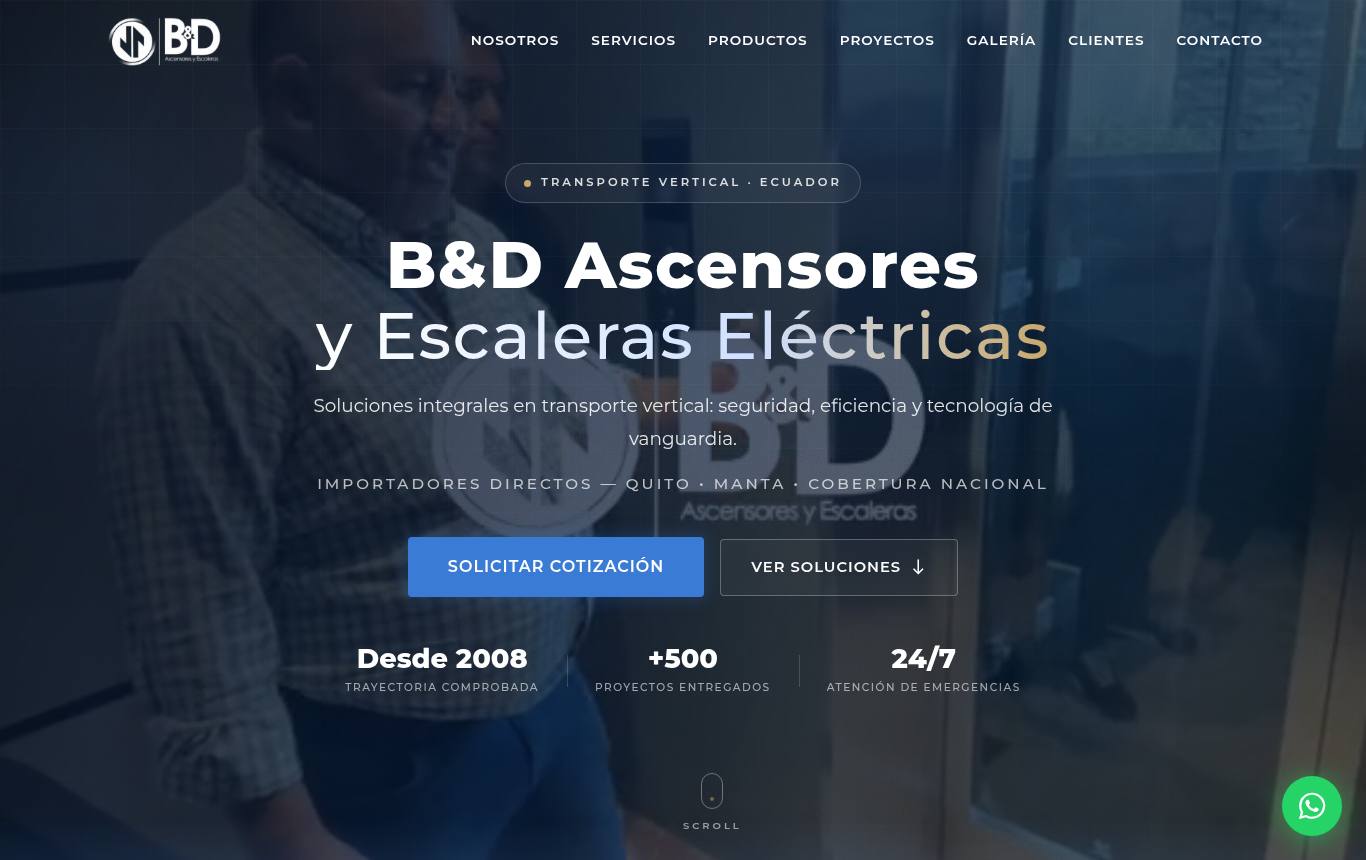 Captura del sitio de B&D Ascensores y Escaleras Eléctricas