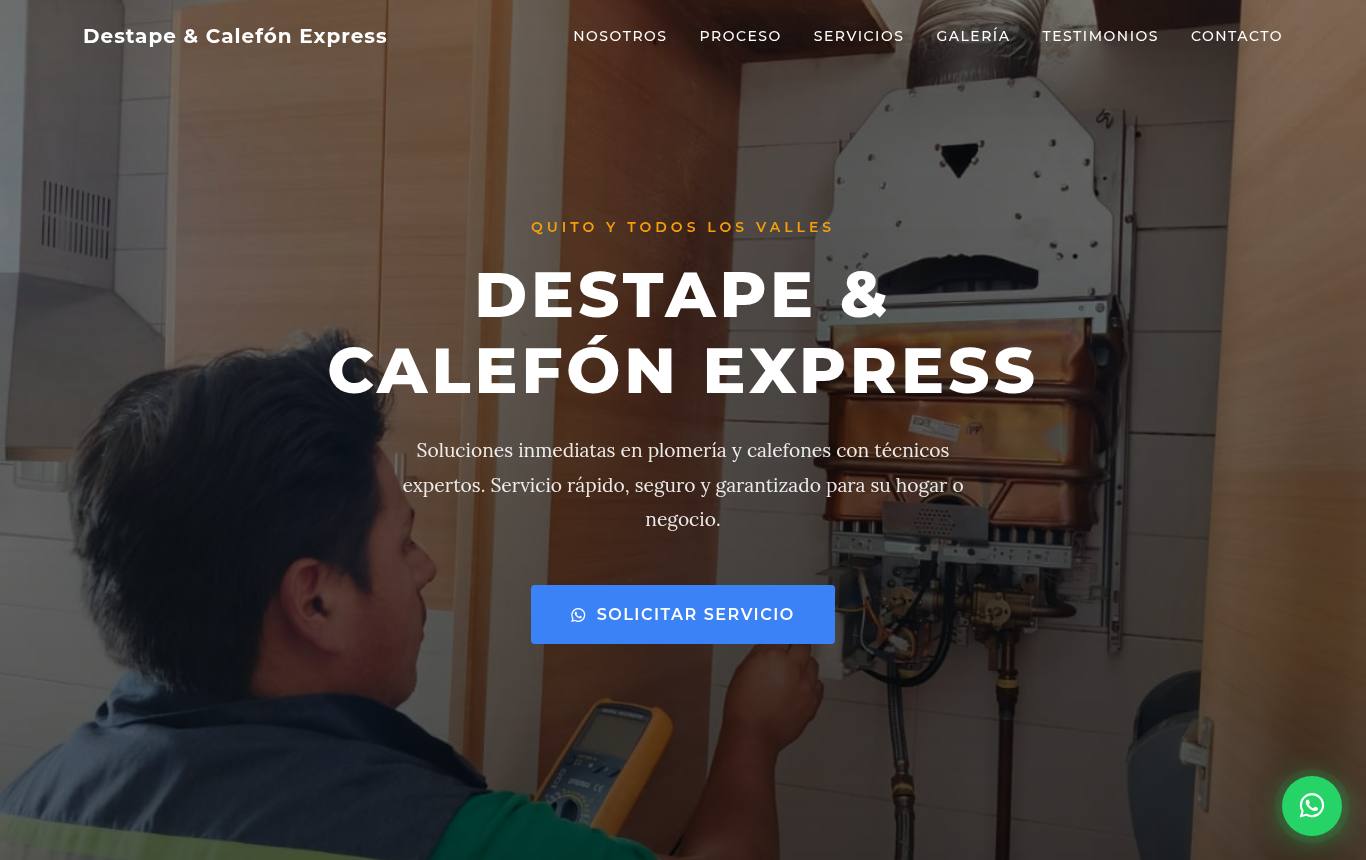 Captura del sitio de Destape & Calefón Express