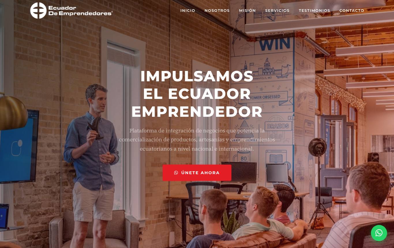 Captura del sitio de Ecuador de Emprendedores