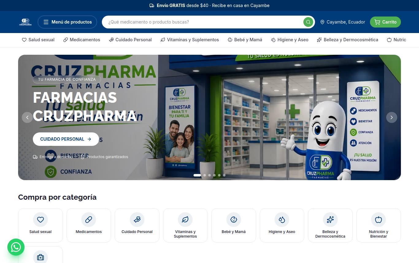 Captura del sitio de Farmacias Cruz Pharma