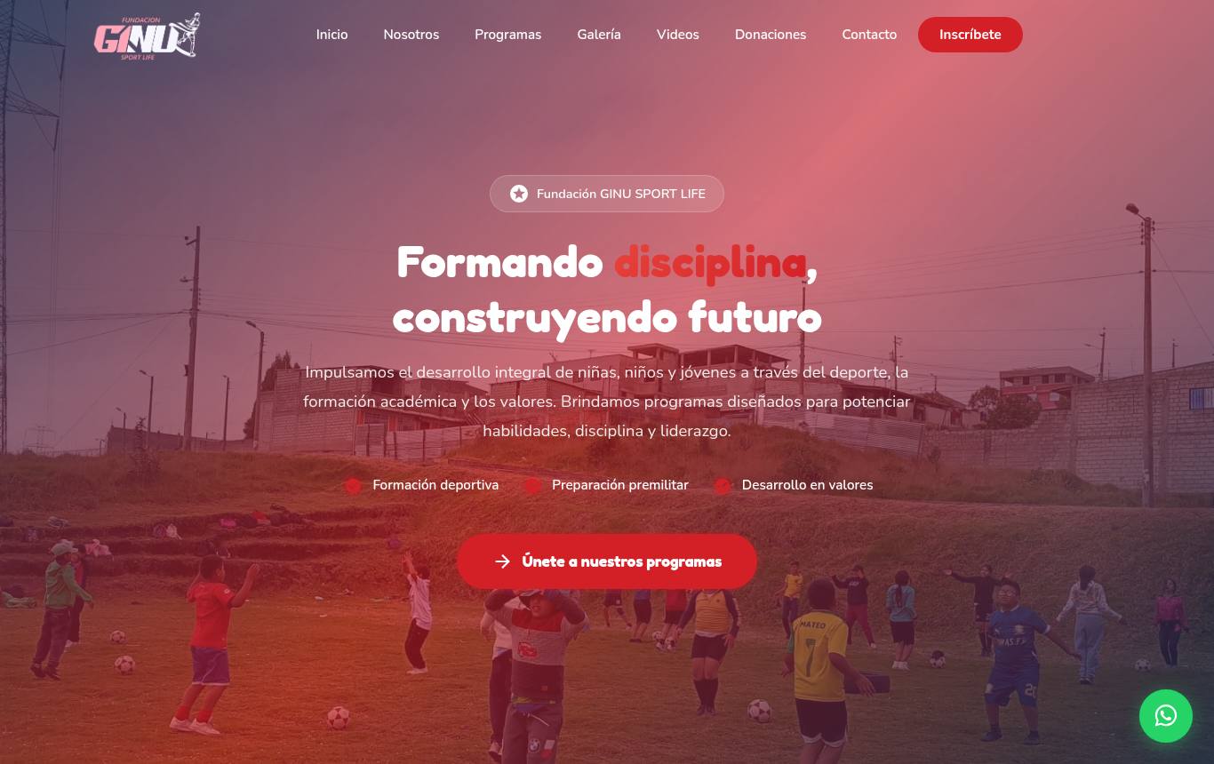 Captura del sitio de Ginu Sport Life
