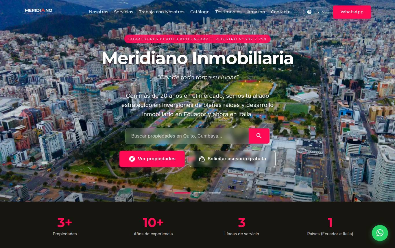 Captura del sitio de Meridiano Inmobiliaria