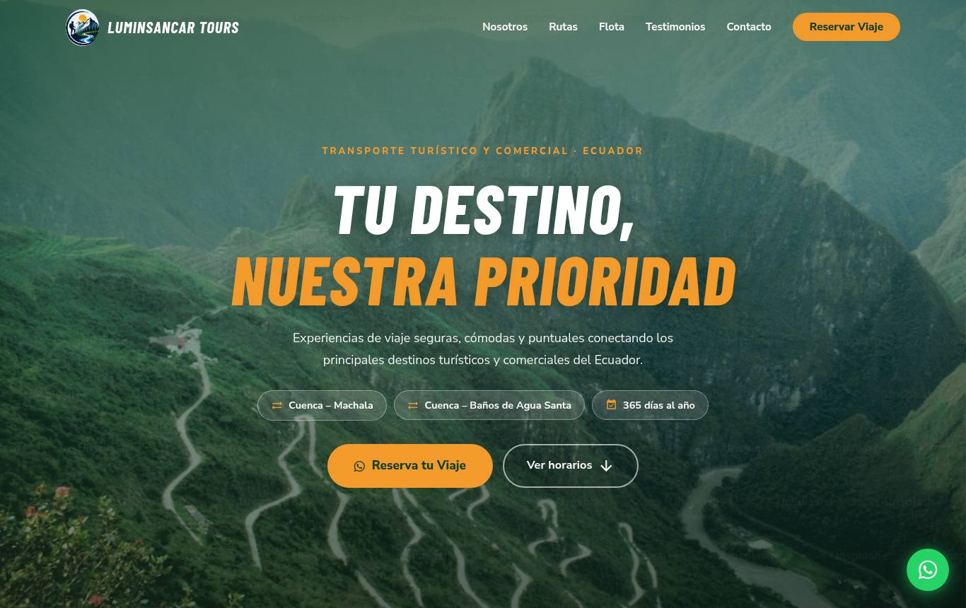 Captura del sitio de Luminsancar Tours