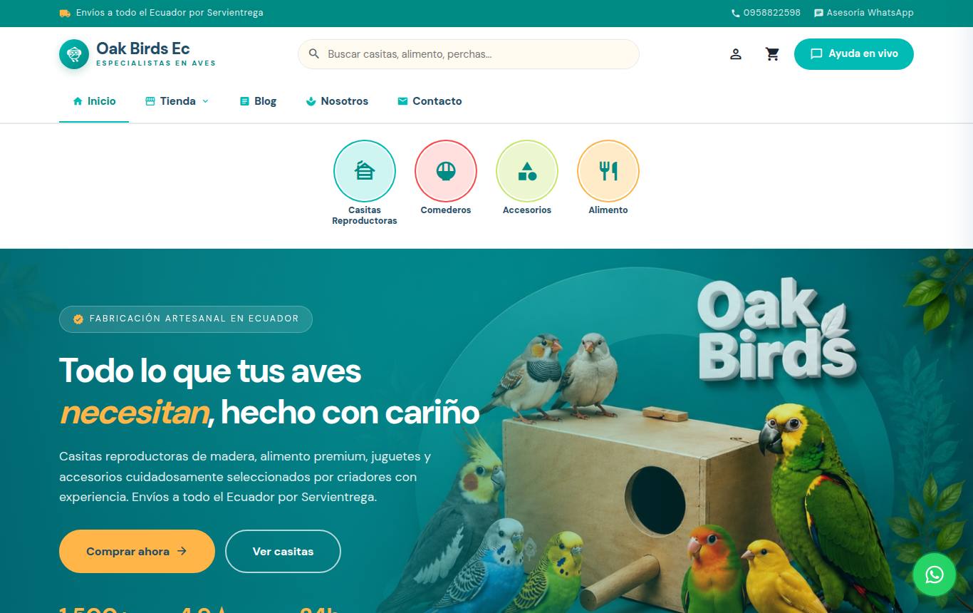 Captura del sitio de Oak Birds Ec