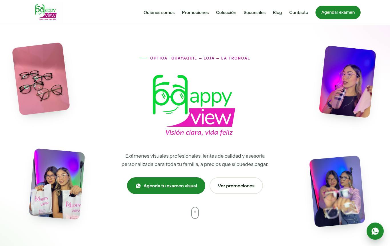 Captura del sitio de Happy View Óptica