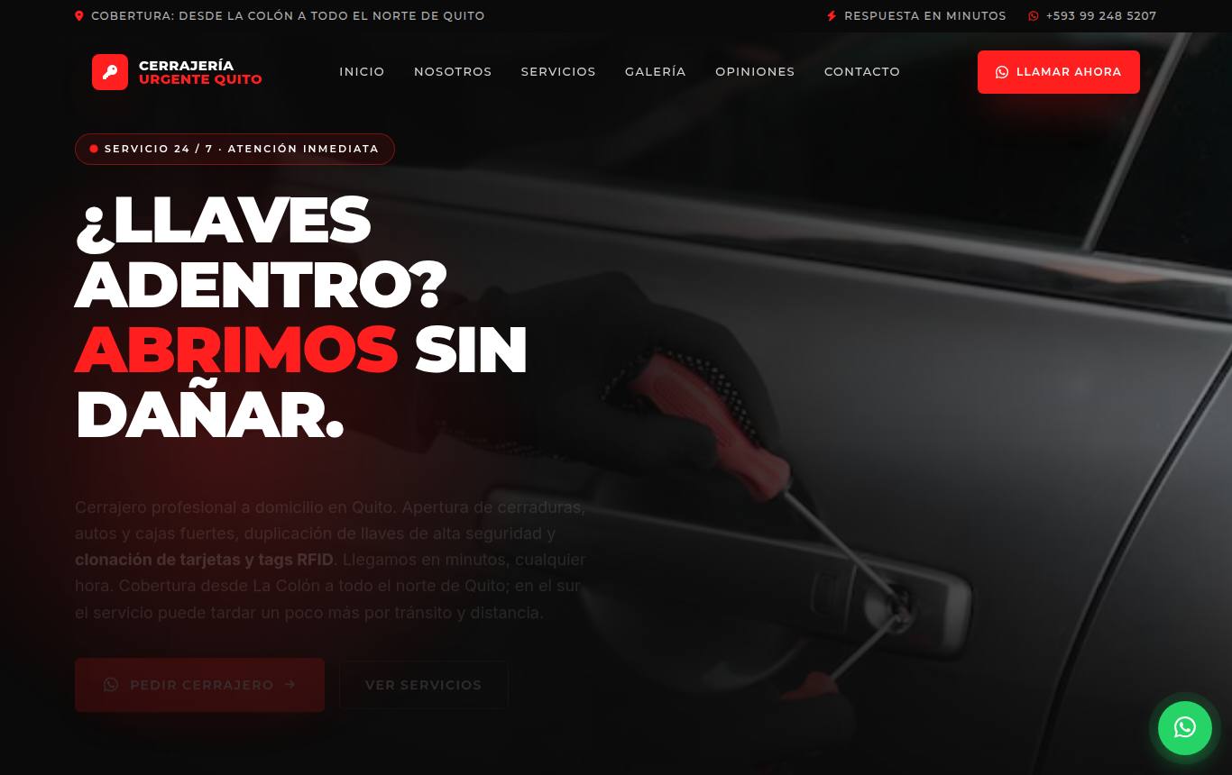Captura del sitio de Cerrajería Urgente Quito