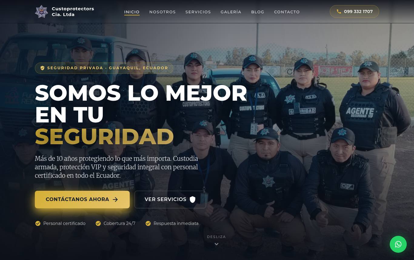 Captura del sitio de Custoprotectors Cía. Ltda.