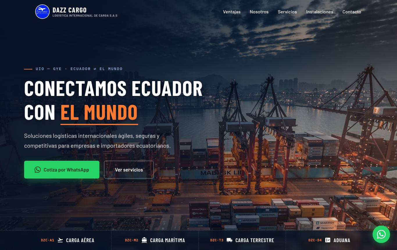 Captura del sitio de Dazz Cargo