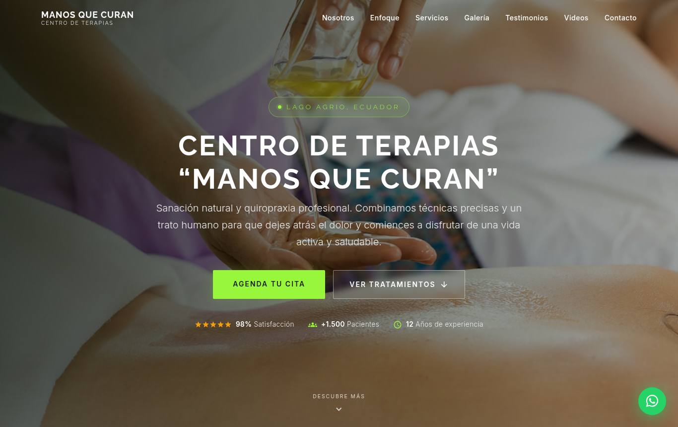Captura del sitio de Centro de Terapias Manos que Curan