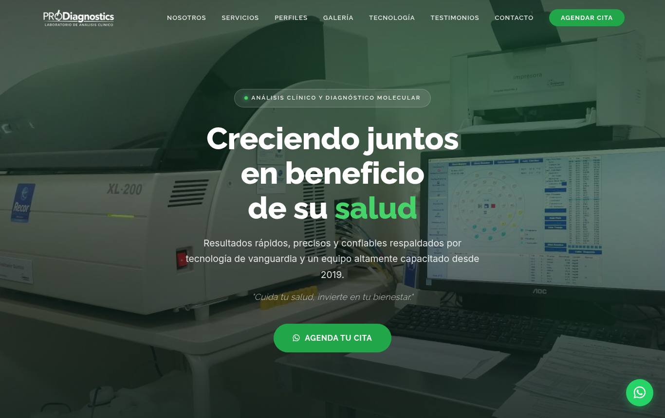 Captura del sitio de Prodiagnostics