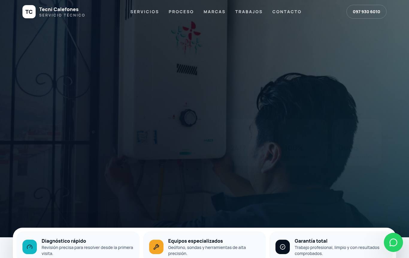 Captura del sitio de Tecni Calefones