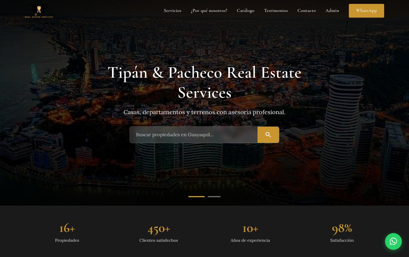 Captura del sitio de Tipán & Pacheco Real Estate Services
